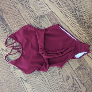Red one piece ribbed bathing suit